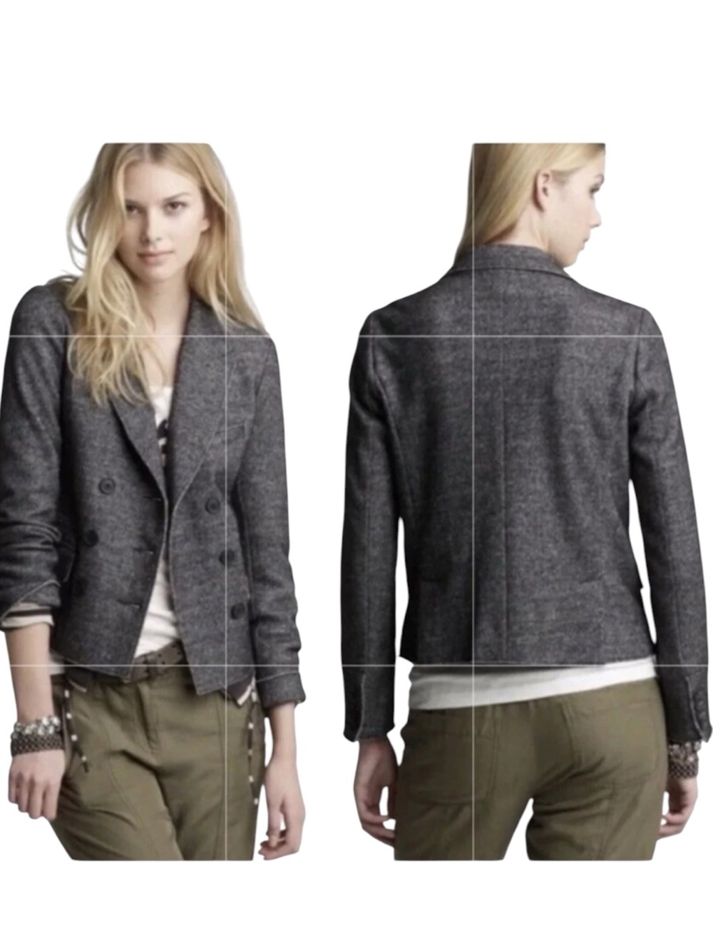 J. Crew Thandie Marled Charcoal Gray Double-Breasted Wool Blend Blazer Sz 8